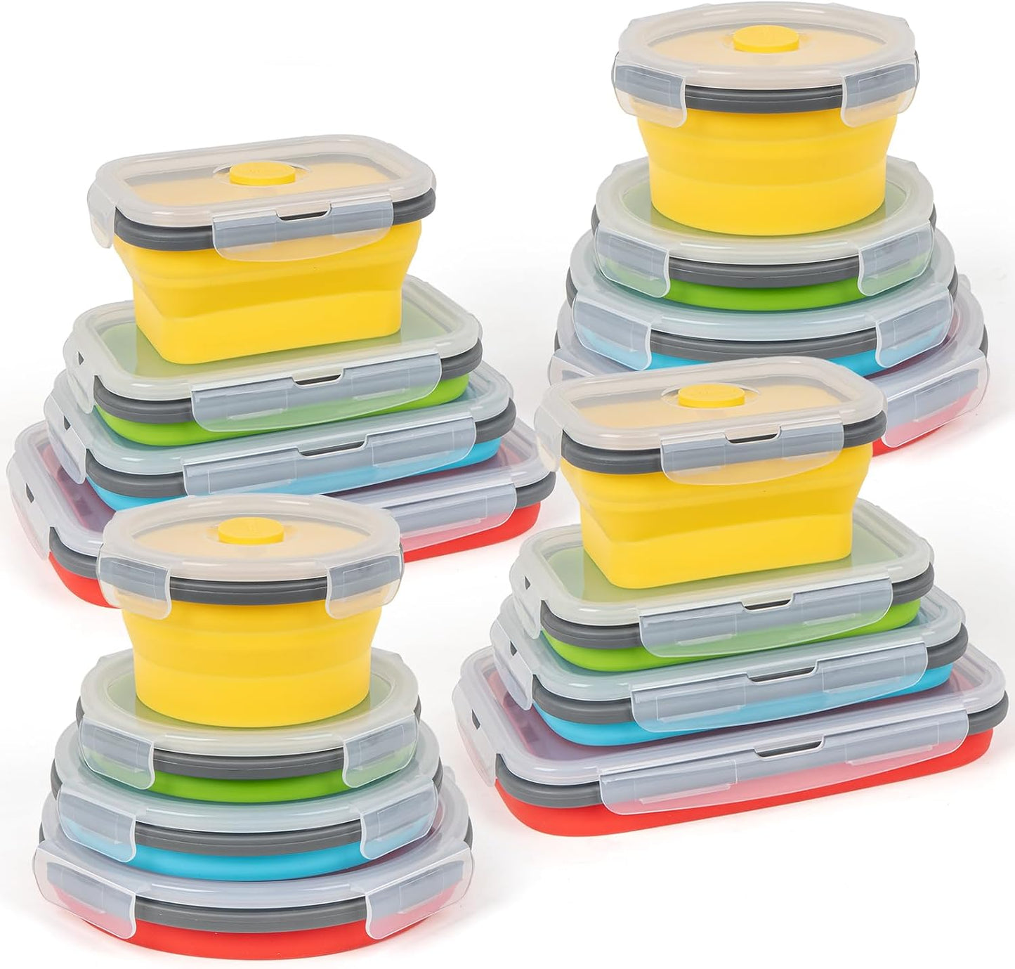 Collapsible Silicone Food Storage Containers Set with Lid & Air Vent,Foldable Lunch Containers(4PCS,Blue,27oz)