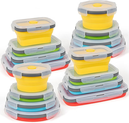 Collapsible Silicone Food Storage Containers Set with Lid & Air Vent,Foldable Lunch Containers(4PCS,Blue,27oz)
