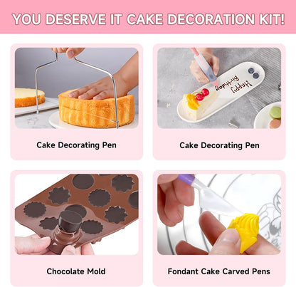 Cake Decorating Kit - Cake Turntable for Decorating with Baking Springform Pans, Cake Leveler, Numbered Piping Tips, 2 Spatulas, Baking Supplies Tools