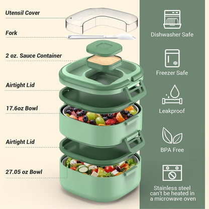 PEDECO Stackable Stainless Steel Bento Box with Insulated bag,Adult & Kids Luch Box,Leak-Proof,1-Tier Bento box,Lunch Box With Portable Sauce Pod and Cutlery-for Teens/Toddler,Dishwasher Safe,Blue