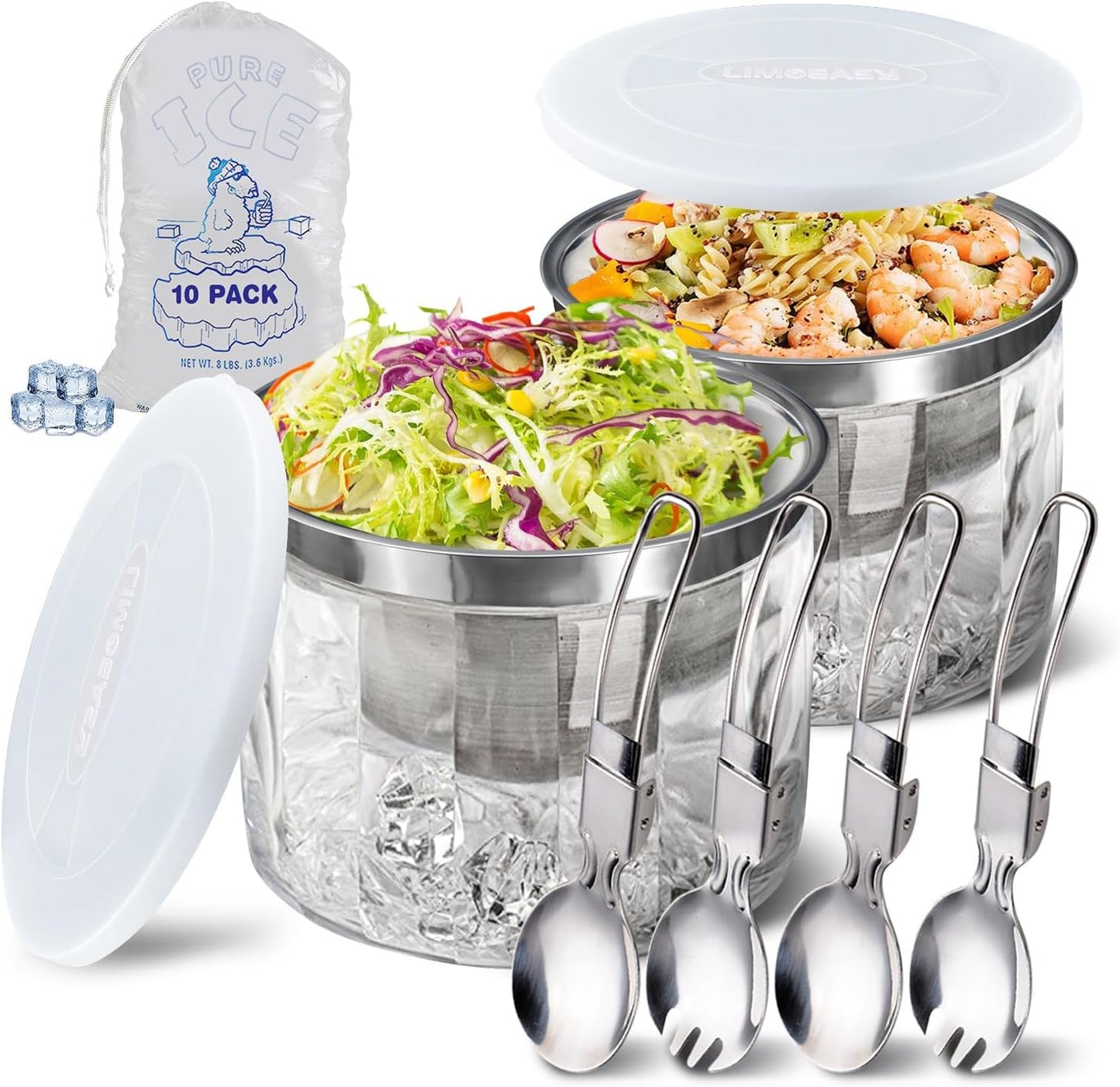LIMOEASY Chilled Veggie Tray, 15 Inch Clear Party Platter with 4 Compartments, Ice Serving Bowl with Lid, Cold Food Buffet Server for Fruit, Vegetable, Appetizer, Shrimp