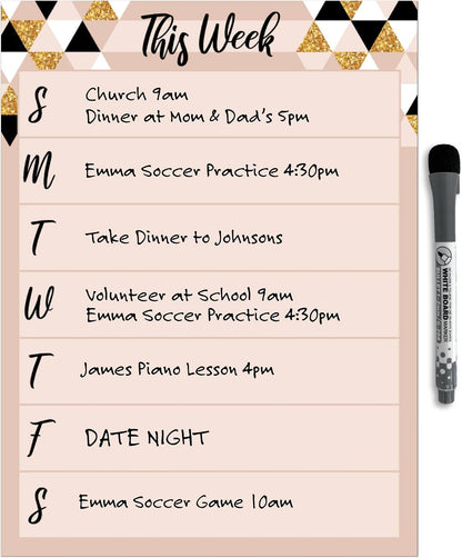 Dry Erase Weekly Calendar Planner Sticker Decal | Removable & Reusable | Magnetic Fine-Tip Marker Included (6 x 9 inches, White)