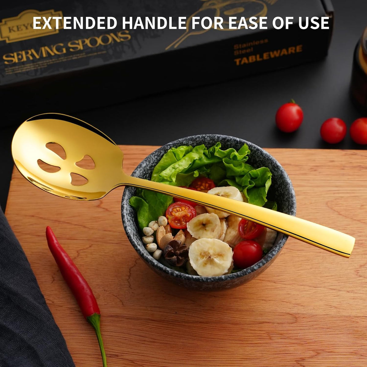 4 Piece Serving Spoons Set,9.2-Inch Includes 2 Large, 2 Slotted