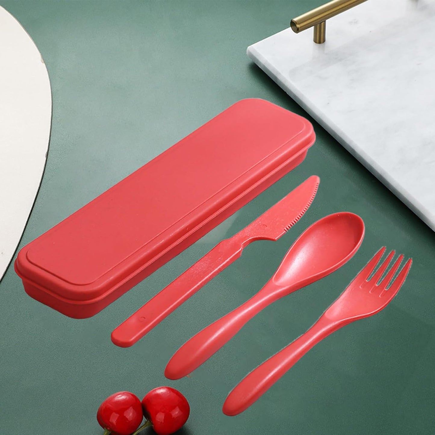 Reusable Travel Utensils with Case, Wheat Straw Portable Plastic Fork Spoons Knife Tableware, Eco-Friendly BPA Free Camping Cutlery for Lunch Box Accessories Work Picnic or Daily Use (Purple)