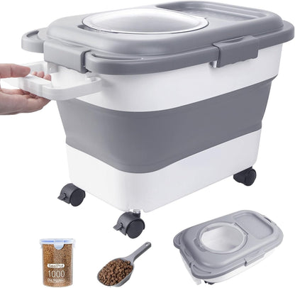 20-23 Lbs Dog Food Storage Container - Collapsible Dog Food Container with Attachable Casters and Scoop,Travel Silicone Bowl, Pet Food Storage Containers to Keep Dry Food Fresh,Easy to Move