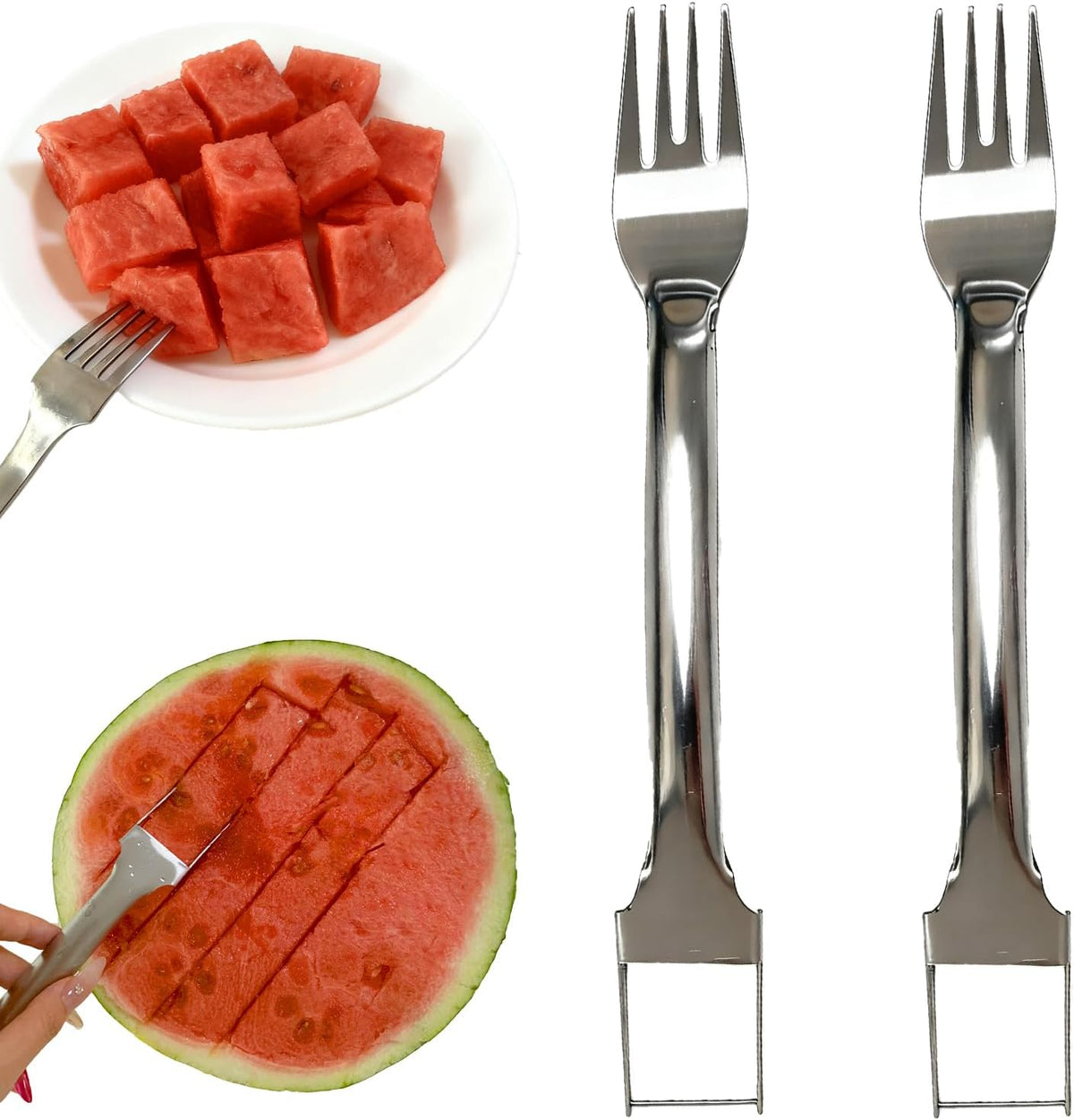 2Pcs Watermelon Fork Slicer Cutter, 2-in-1 Stainless Steel Fruit