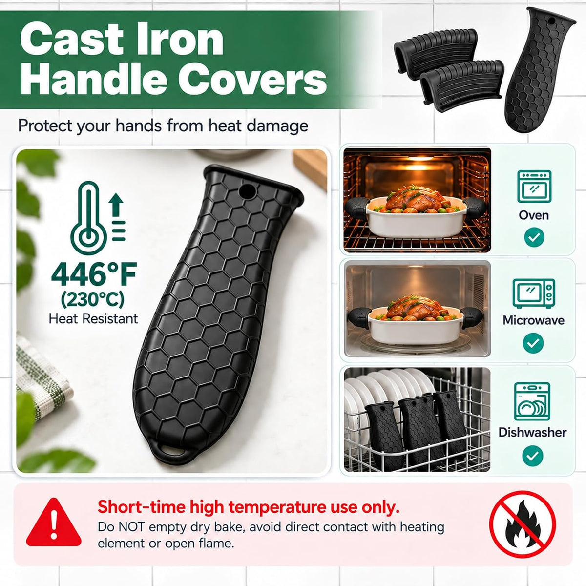 10Pcs Cast Iron Handle Cover, Silicone Pot Holders