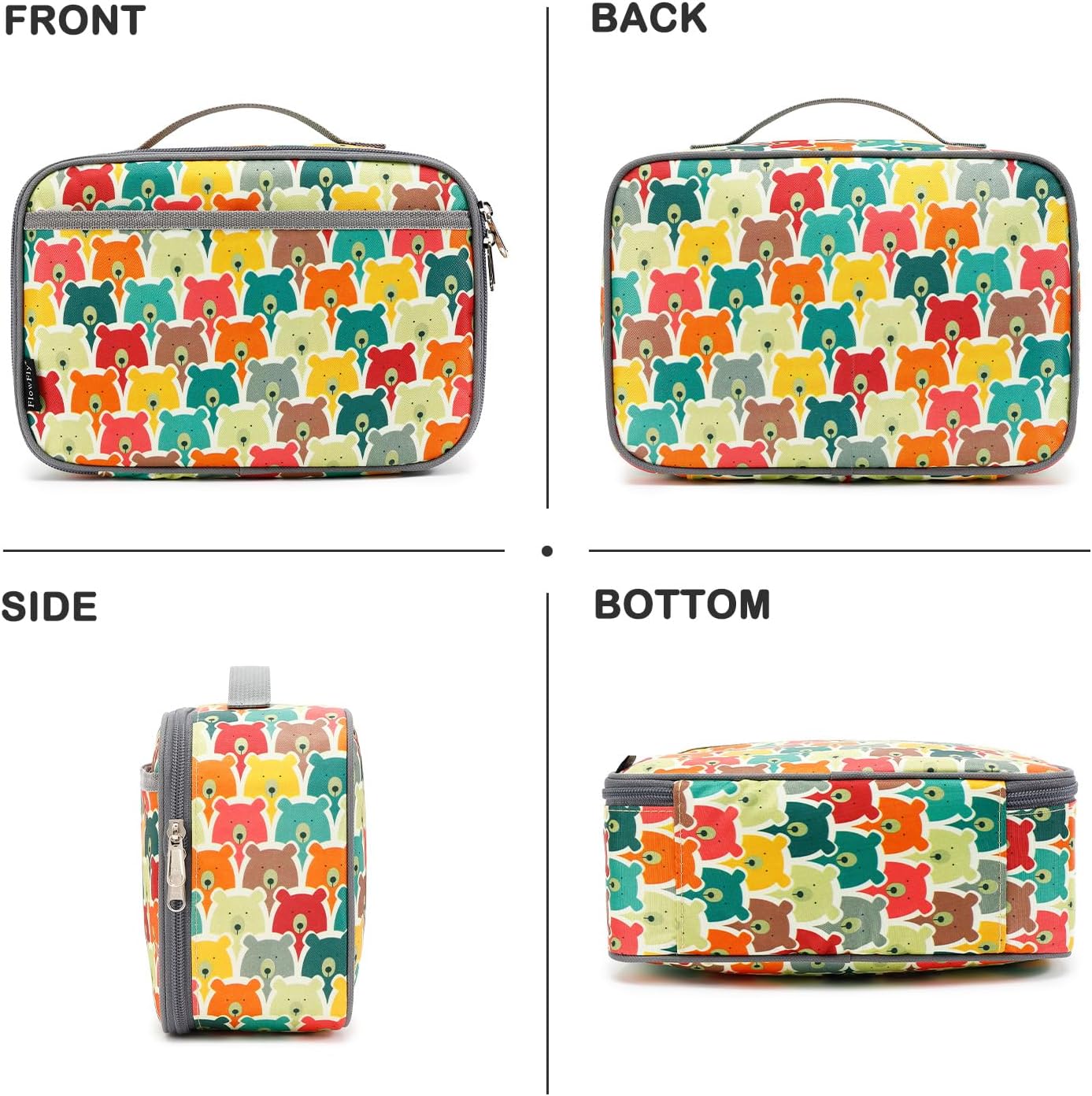 FlowFly Kids Lunch box Insulated Soft Bag Mini Cooler Back to School Thermal Meal Tote Kit for Girls, Boys, Black