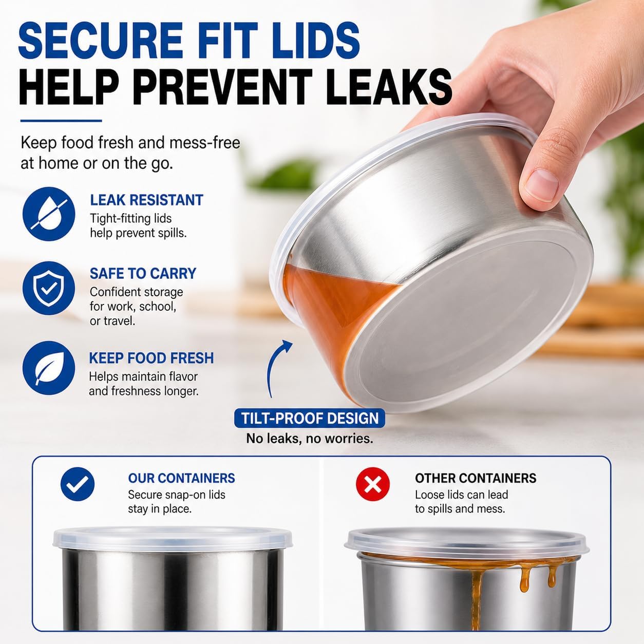 HANDIT 5-Piece Stainless Steel Food Storage Containers with Lids, Nesting Metal Bowls Set, Lightweight, BPA-Free Lids, Meal Prep & Leftovers, Freezer & Dishwasher Safe (8oz, 12oz, 16oz, 18oz, 32oz)
