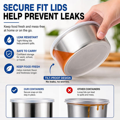 HANDIT 5-Piece Stainless Steel Food Storage Containers with Lids, Nesting Metal Bowls Set, Lightweight, BPA-Free Lids, Meal Prep & Leftovers, Freezer & Dishwasher Safe (8oz, 12oz, 16oz, 18oz, 32oz)