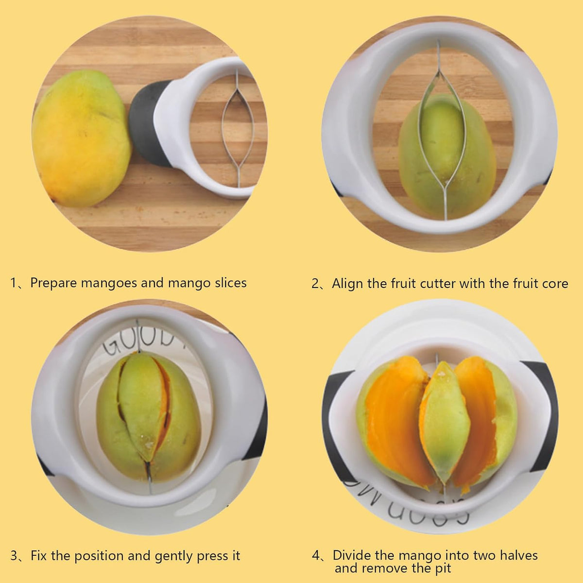 Mango Slicer,Mango Splitter, Peeler & Pit Remover Tool - Mango Cutter with Stainless Steel Microblades - Dishwasher-Safe Fruit Slicer (White)