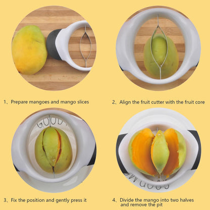 Mango Slicer,Mango Splitter, Peeler & Pit Remover Tool - Mango Cutter with Stainless Steel Microblades - Dishwasher-Safe Fruit Slicer (White)