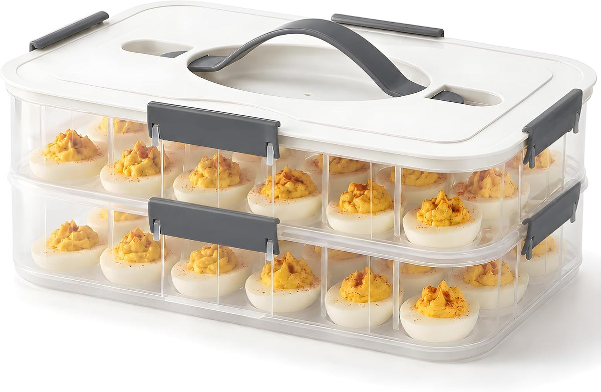 Deviled Egg Container with Lid, 54-Slot Carrier, Green, 3 Tier