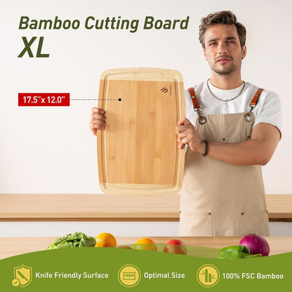 3 Packs Bamboo Cutting Board Set with Non Slip Feet and Over Sink Nice Solid Thick Wood Juice Groove Chopping Board Extra Large Big Small Best Hardwood Kitchen Counter Organic Vegetable