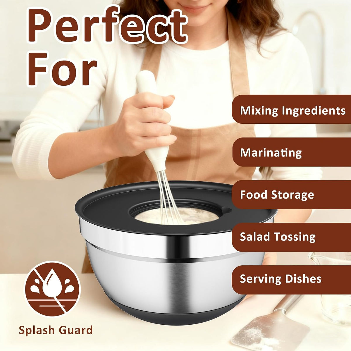 9 Pack Mixing Bowls with Airtight Lids & Grater Attachments, Khaki