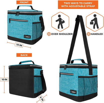 opux Insulated Lunch Box Men Women, Lunch Bag for Work School, Leakproof Soft Cooler Tote Adult, Large Lunch Pail Kids Boys Girls, Picnic Beach Food Bag with Shoulder Strap, Purple Floral