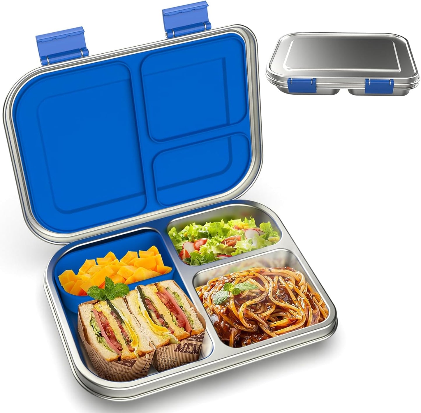 BOSEDSANG Stainless Steel Kids Leak-Resistant Bento Lunch Box, 3-Compartments with Silicone Container, Dishwasher-Safe, Child-Friendly Design for School, Picnics & Travel,BPA-Free(Pink)