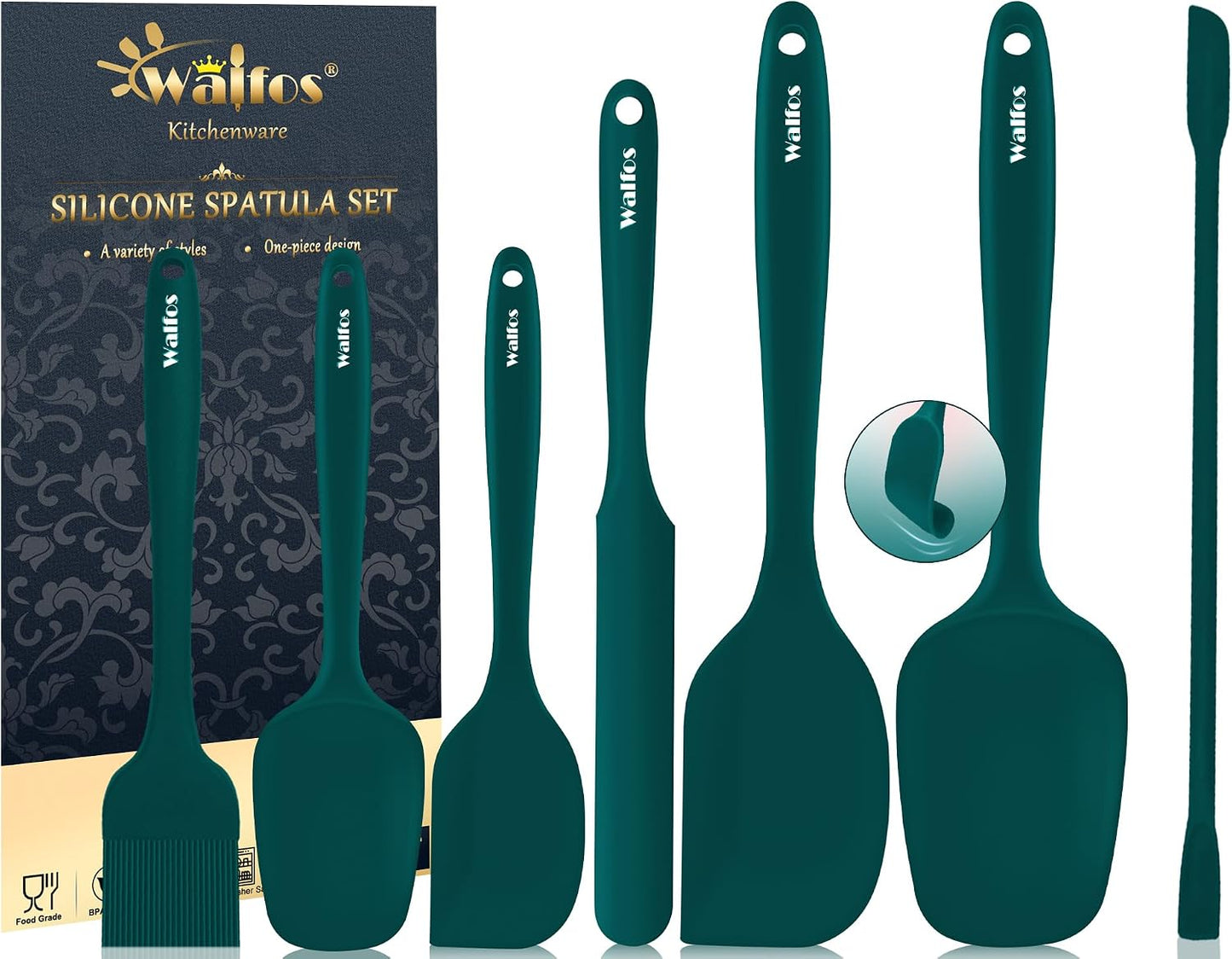 Walfos 600°F High Heat Resistant Silicone Spatula Set of 5- Food Grade Rubber Spatula Set for Baking Cooking & Mixing - BPA Free, Non Stick and Dishwasher Safe,black