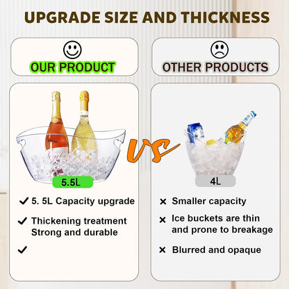 Ice Buckets for Parties, 6.5L Beverage Tub 2pcs Christmas Mimosa Bar Clear Acrylic Champagne Bucket with Scoops, Drink Bucket Tub for Cocktail Bar, Upgraded 6.5 Liter Wine Beer Cooler Bucket Kit