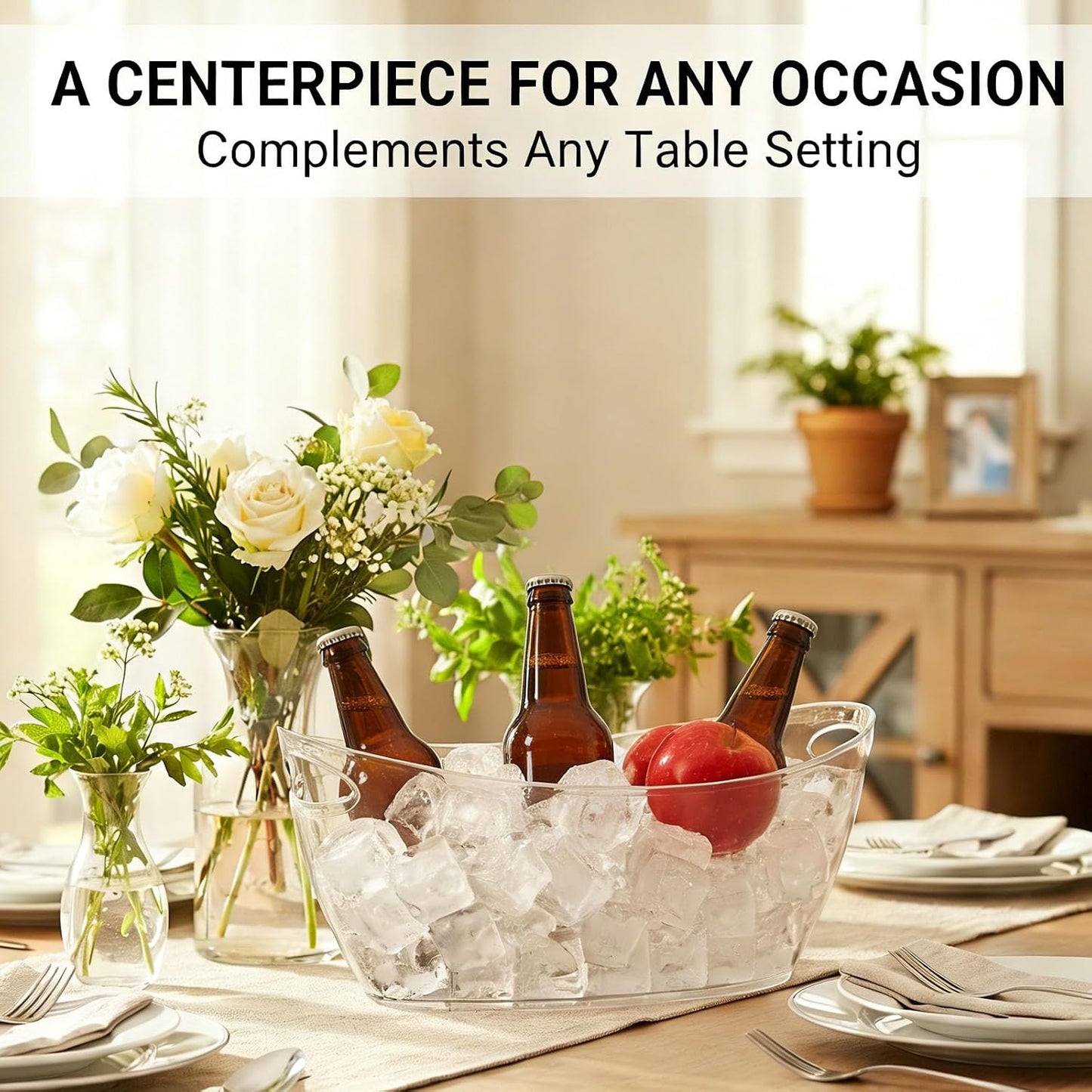 Ice Bucket 2 Pcs, Clear Acrylic Ice Buckets for Parties, Plastic Beverage Tub & Champagne Bucket for Mimosa Bar Supplies, 5.5L Buckets Tub for Drinks Beer Cocktails Sparkling Wine, 17 * 7.8 inch