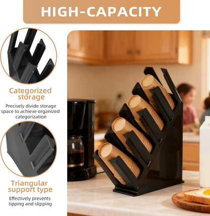 Commercial Cup and Lid Holder with Straw Organizer,Disposable Coffee Cup Condiment Dispenser for Countertop Org, Coffee Bar, Beverage Cup, Kitchen, Breakroom (11 Compartment Upright)
