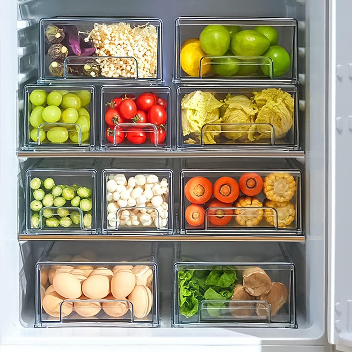 Mano 2Pack Clear Fridge Drawers Pull Out Stackable Refrigerator Drawer Organizer Bins Pantry Storage Box Plastic Food Containers for Kitchen Bathroom Office Closet (2pack-Large)