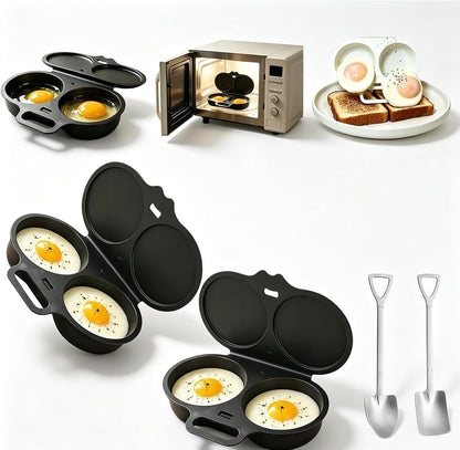2027 Dual Cavity Microwave Egg Poacher With Lid & Handle，Black*2