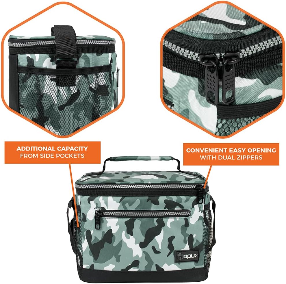 opux Insulated Lunch Box Men Women, Lunch Bag for Work School, Leakproof Soft Cooler Tote Adult, Large Lunch Pail Kids Boys Girls, Picnic Beach Food Bag with Shoulder Strap, Purple Floral