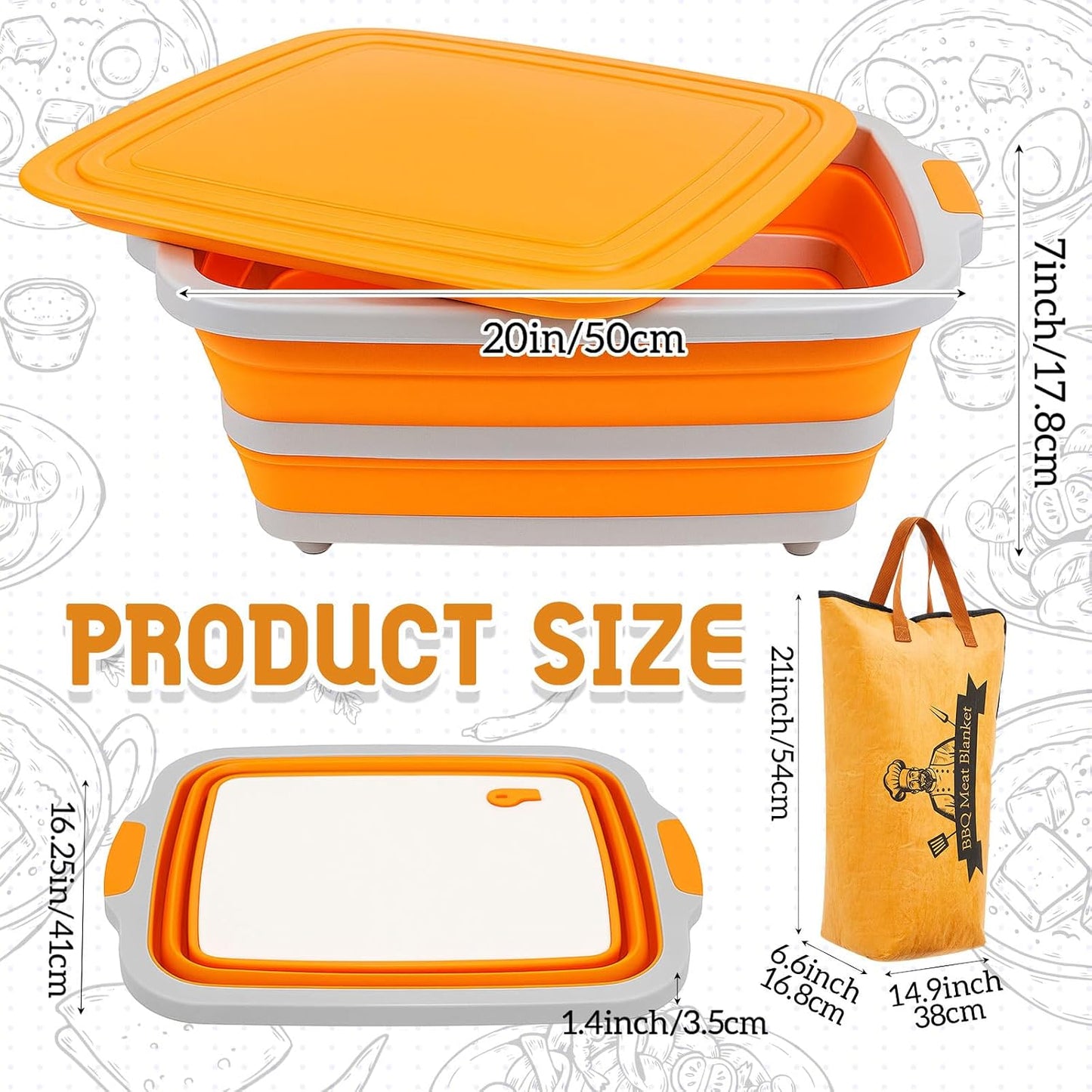 Funnymoom 2pcs Barbecue Prep Set Include Collapsible BBQ Prep Tub with Lid and Cutting Board(4.22 Gal/16l) BBQ Blanket for Resting Meat(21inch) Smoker Blanket Insulated(Black,Classic Style)