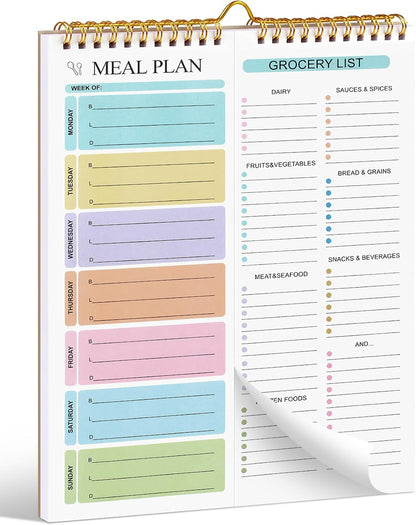 Joyberg Weekly Meal Planner Notebook 8.5x11”, 50 Sheets Weekly Meal Planner Magnetic, Double Helix Meal Planner and Grocery List, Wall-Mountable Menu Planner for Fridge Notepad for Daily & Plan