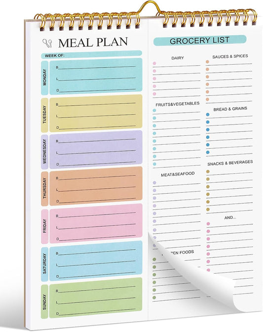 Joyberg Weekly Meal Planner Notebook 8.5x11”, 50 Sheets Weekly Meal Planner Magnetic, Double Helix Meal Planner and Grocery List, Wall-Mountable Menu Planner for Fridge Notepad for Daily & Plan