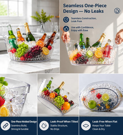 Clear Ice Bucket for Parties, 6L Large Acrylic Beverage Tub with Handles & Scoop, Thick BPA-Free Plastic Wine Chiller Bucket for Champagne, Beer, Mimosa Bar, BBQ & Entertaining(1 Pcs)