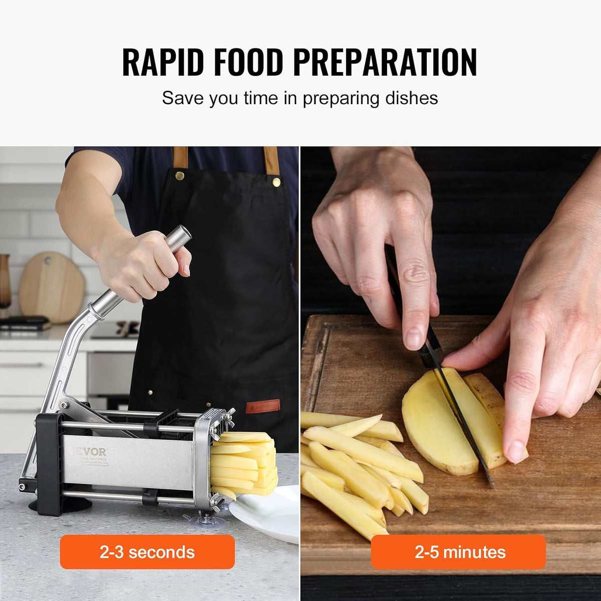 VEVOR French Fry Cutter, Potato Slicer with 1/2", "3/8", "1/4 Stainless Steel Blades, Manual Potato Cutter Chopper with Suction Cups, Great for Potato, French Fries, Cucumber, Vegetables, Carrot