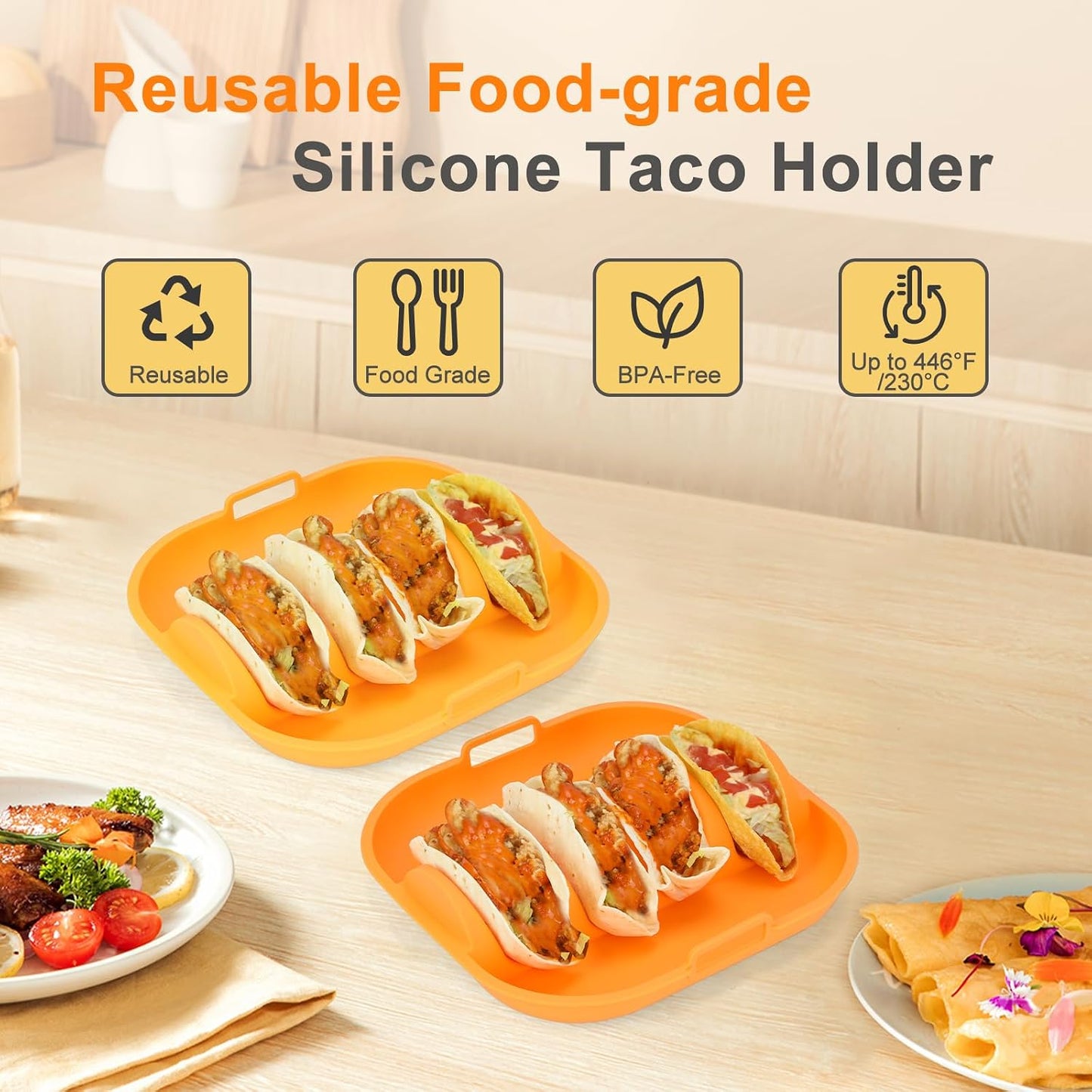 Silicone Taco Holder Set of 2,10.2in Reusable Taco Plates with Dividers,Fiesta Tacos Holder Tray.Taco Tuesday Kit,Dishwasher & Microwave Safe (2, BLUE+GREEN)