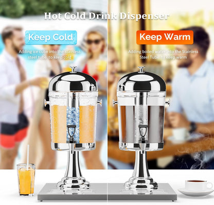 ROVSUN 4.4 Gallon/ 16.6L Drink Dispenser for Parties, Beverage Dispenser with Stand, Drink Dispenser Water Juice Dispenser Stainless Steel with Ice Container, Hot & Cold Drinks for Catering Buffet