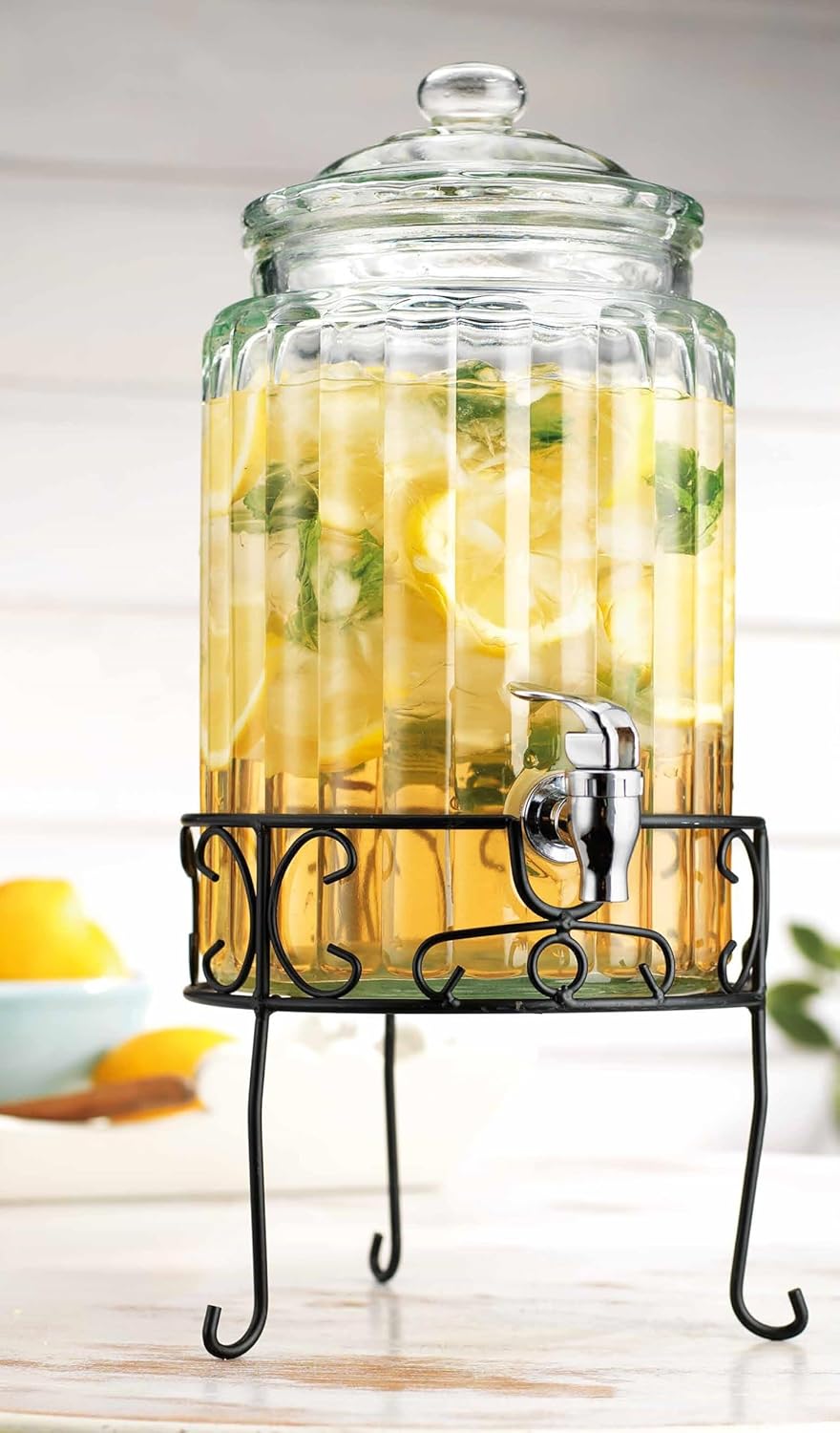 2 PACK 1.5 Gallon Drink dispenser, Glass Beverage Dispenser With Elegant Stand Stand, Drink Dispensers for Parties With Spigot 100% Leakproof. Perfect For Parties And Daily Use