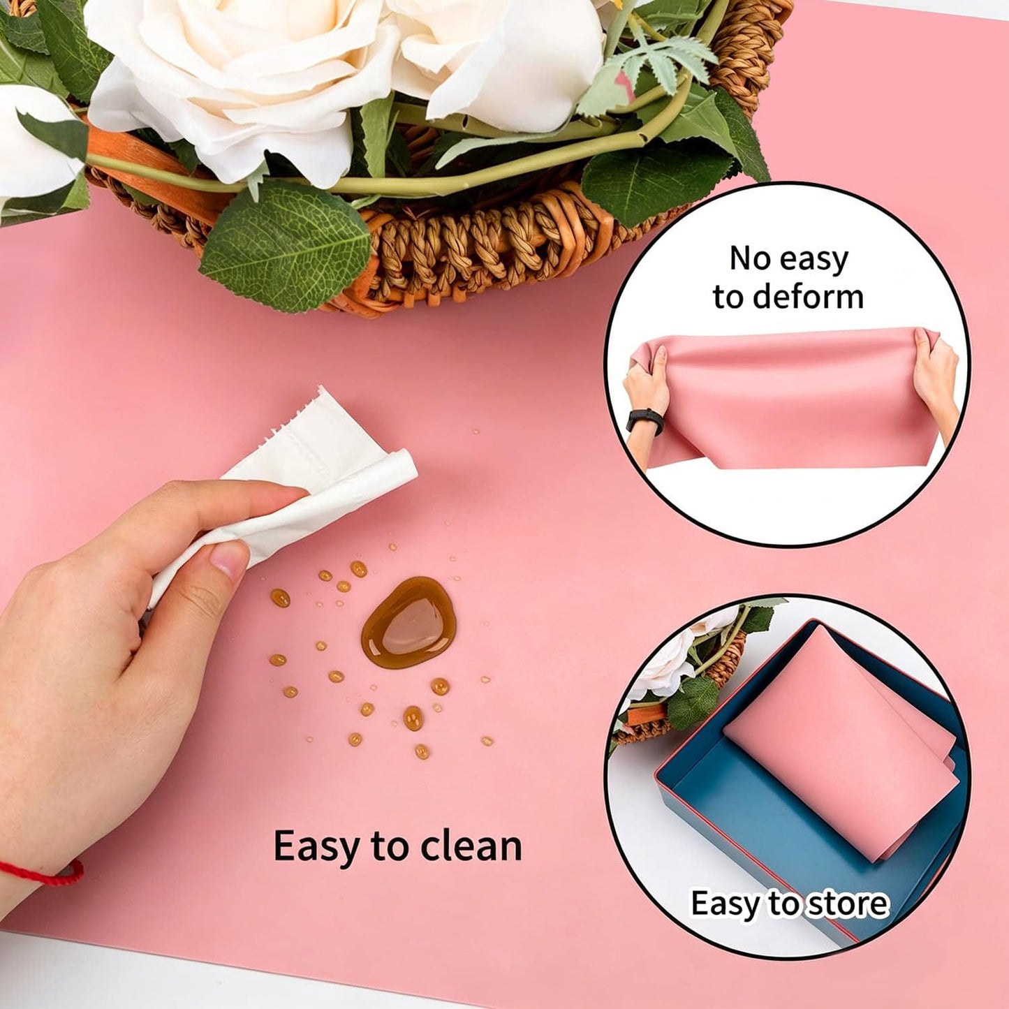 Extra Large Dark Green Countertop Mat - Silicone Table Kitchen Desk Mat - Non-Slip & Heat Resistant - Dinner Placemat Pastry Dough Rolling Mat - Colors B