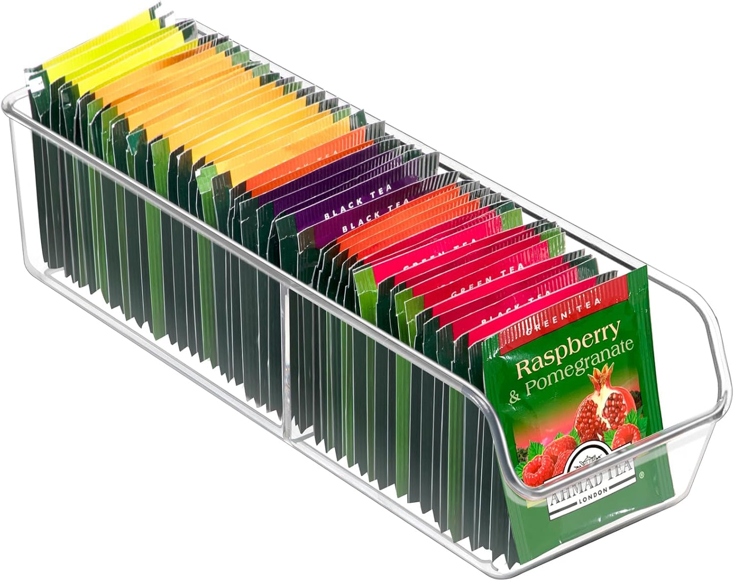 FUCDTEFC Tea Bag Organizer, Holder Box Storage Bin, Clear Tea Packet Plastic Drawer, Sugar Packet, Coffee, Condiment, Spice Bag Holder for Kitchen Cabinet, Countertop, Fridge - 2Pack