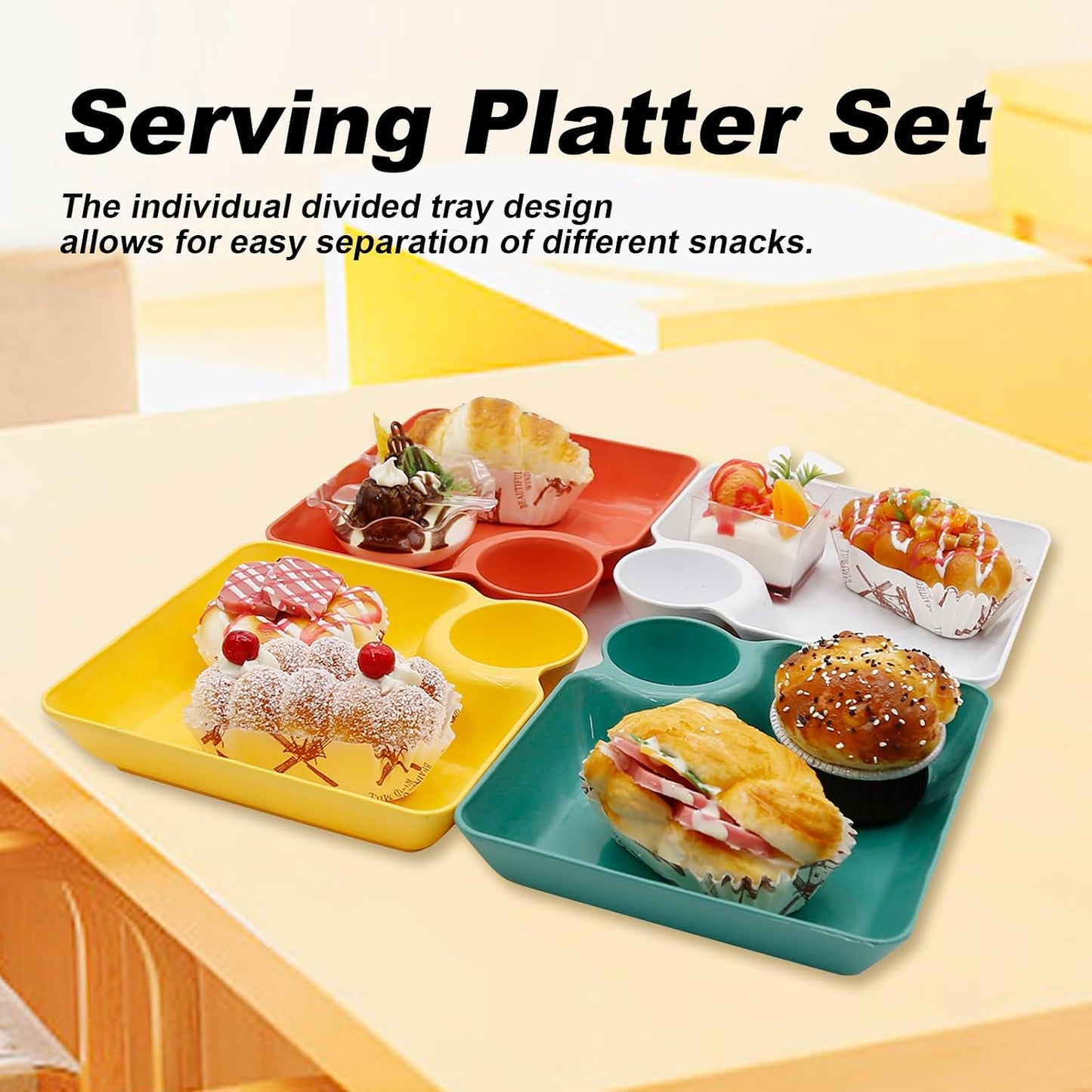 4 Pcs Veggie Platter Chips Dipping Dish L*W (7.28"*7.28") Serving Trays for Entertaining with Sauce Rack for Buffet Party Family Party (Mixed Colors) (Mixed Colors)