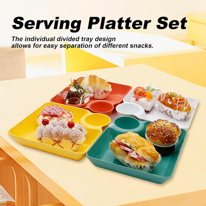 4 Pcs Veggie Platter Chips Dipping Dish L*W (7.28"*7.28") Serving Trays for Entertaining with Sauce Rack for Buffet Party Family Party (Mixed Colors) (Mixed Colors)