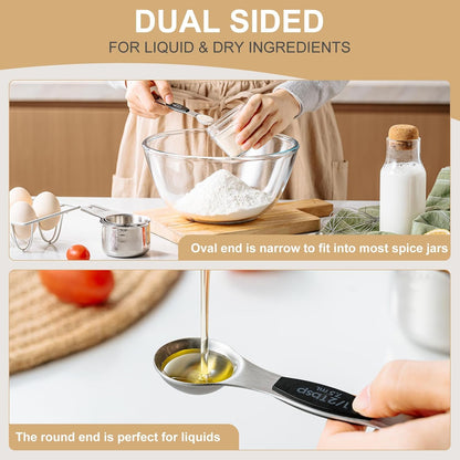 EWFEN Measuring Cups and Spoons Set, 7 Stainless Steel Nesting Measuring Cups & 7 Spoons, 5 Mini Measuring Spoons & 2 Detachable Rings, Kitchen Gadgets for Cooking & Baking, Round
