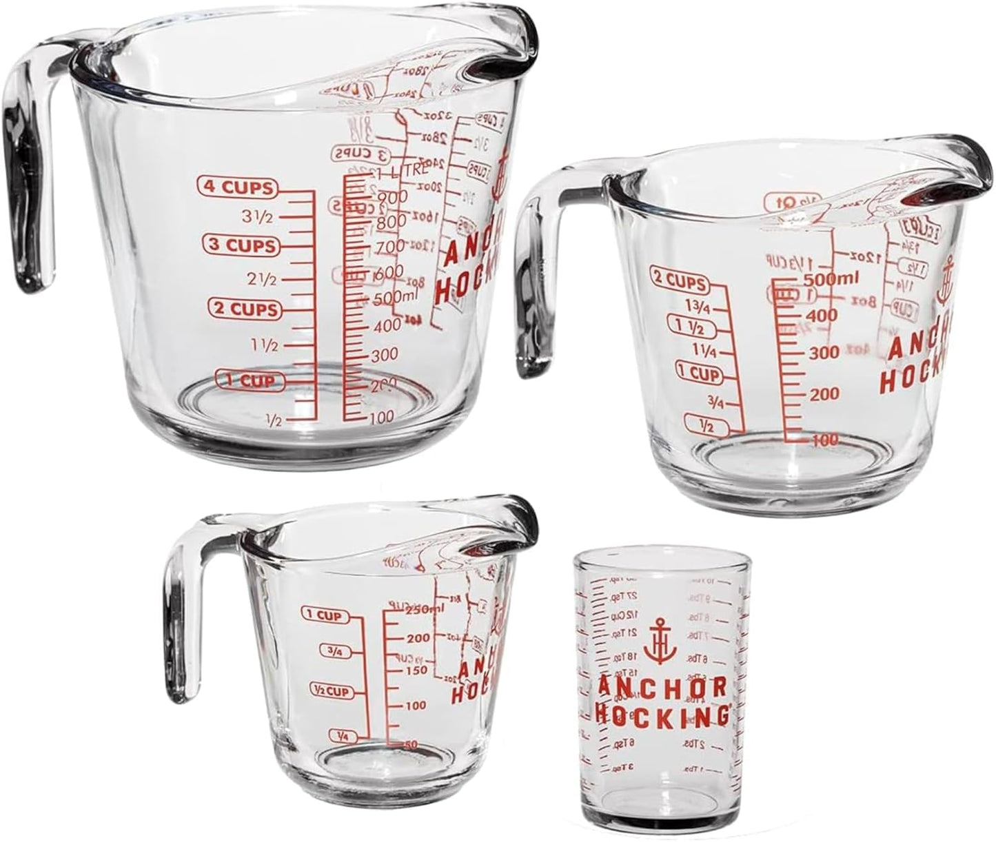 Anchor Hocking Measuring Cup Set (2-Piece, 2-Cup & 4-Cup, dishwasher safe)