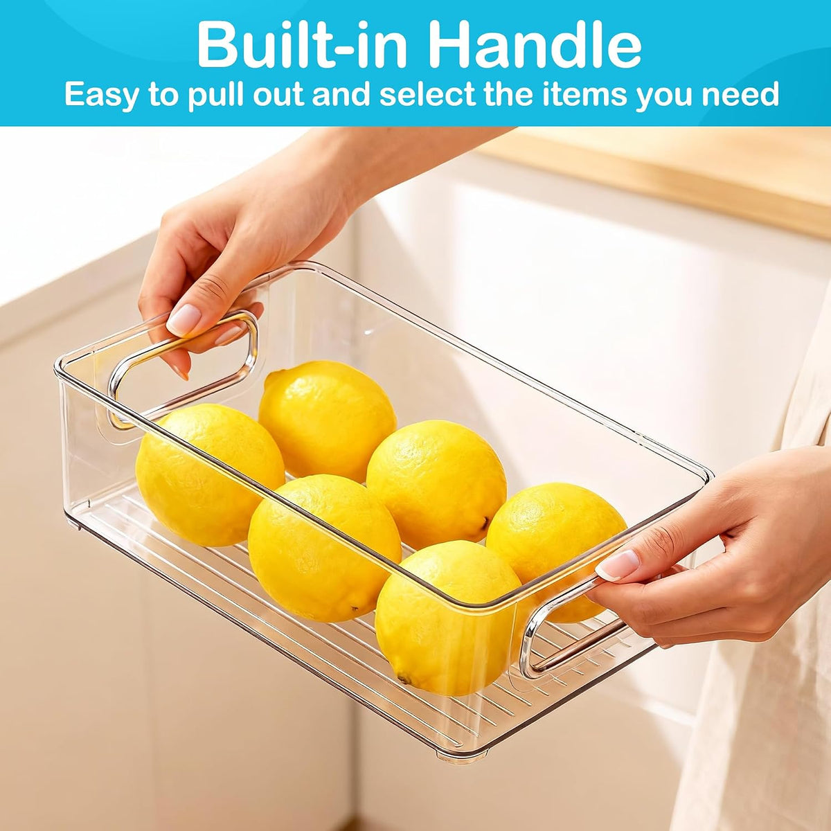 LotFancy Refrigerator Organizer Bins, 4 Pack,10x6x3 in, BPA Free Clear Plastic Storage Bins for Pantry Organization, Stackable Containers with Handles for Fridge, Kitchen Drawer, Freezer, Cabinet