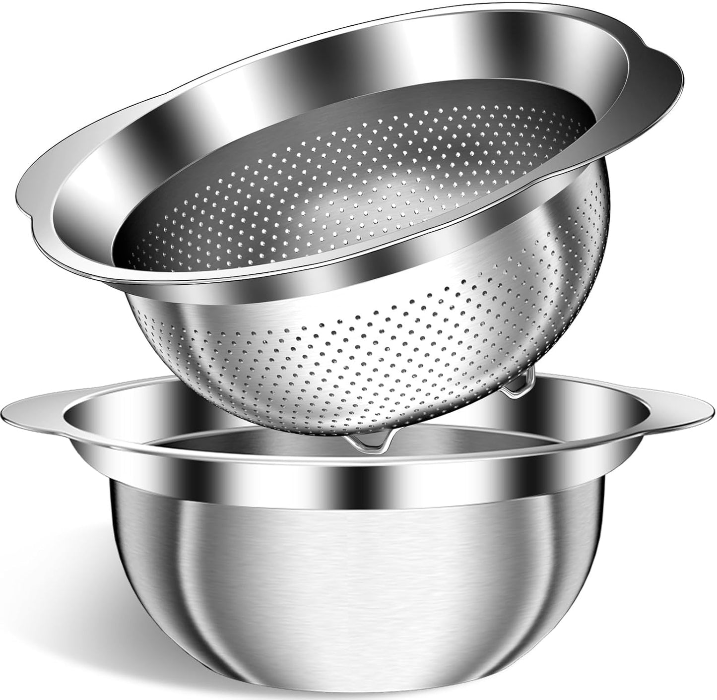 Stainless Steel Strainer with Mixing Bowl, Rice Washer, Colander for Kitchen, Rice Strainer, Fruit and Vegetable Wash, Microporous Colander, Fruit Cleaner Bowl, Dishwasher Safe