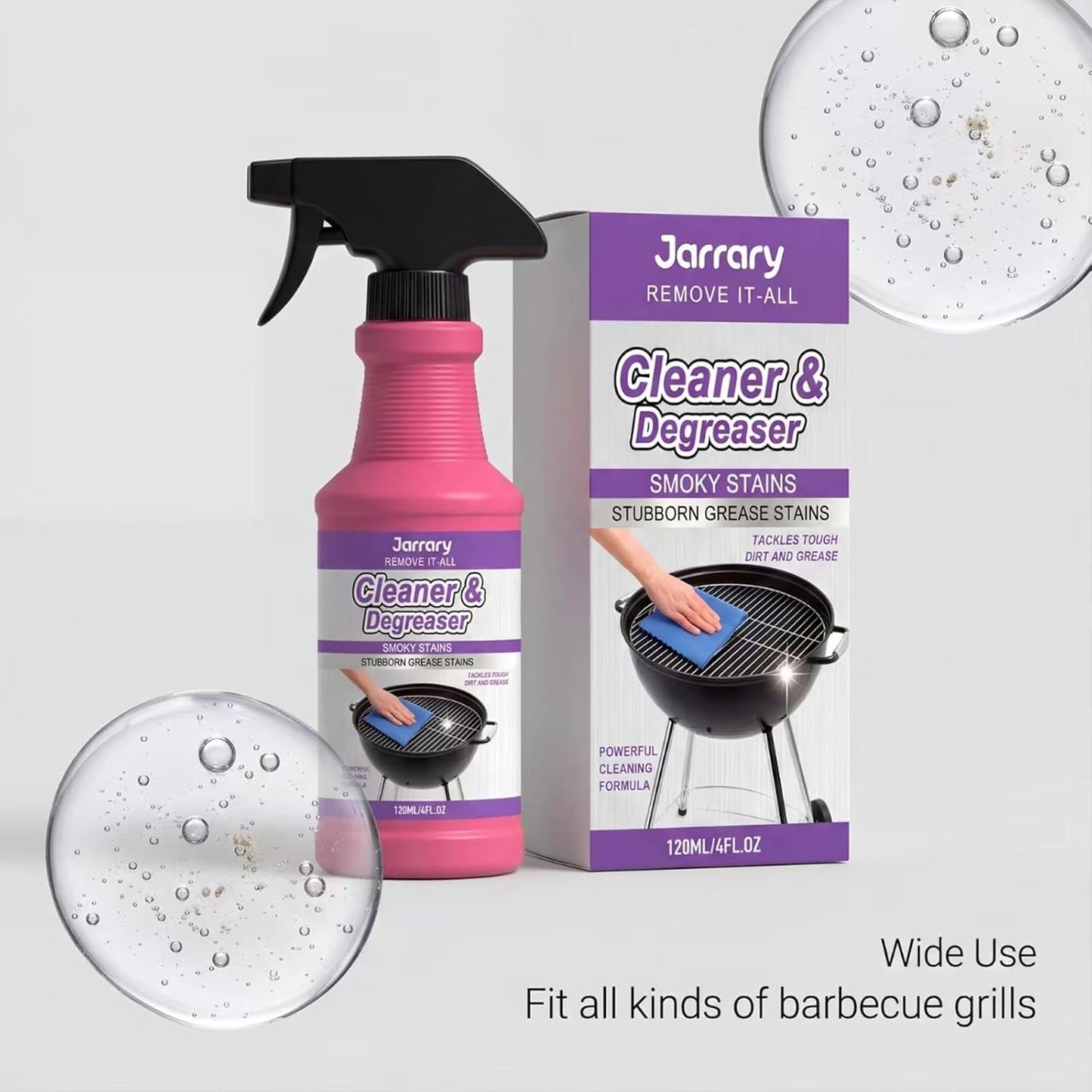 Fast-Acting Heavy-Duty Grill Degreaser Spray, BBQ Grease Cleaner for Outdoor Grills, Smokers, Grates, Removes Stubborn Carbon & Grease (3pcs)