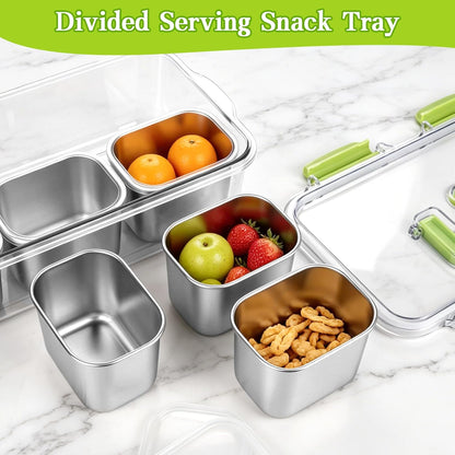 weiwei 6 Compartments Snackle Box Container, Reusable Divided Serving Tray with Lid and Handle, Portable Snack Box Container Snacklebox for Snacks Fruit Candy Picnic Beach Camping, Plastic