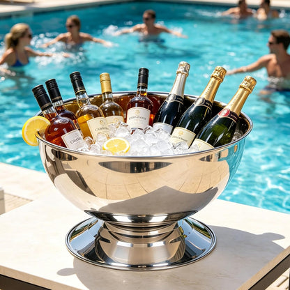 12L Large Ice Bucket for Parties,Silver Stainless Steel Beverage Tub with Scoop – Champagne Bucket for Mimosa Bar Supplies, Wine Cooler Bucket, Drink Bucket for Celebrations