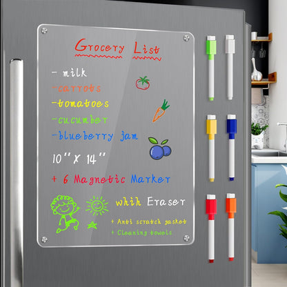JonXon 8"X12" Acrylic Magnetic Menu Board for Kitchen,Acrylic Weekly Calendar for Fridge,Clear Meal Planner for Refrigerator,Magnet Fridge Menu Planner with 6 Magnetic Erasable Markers