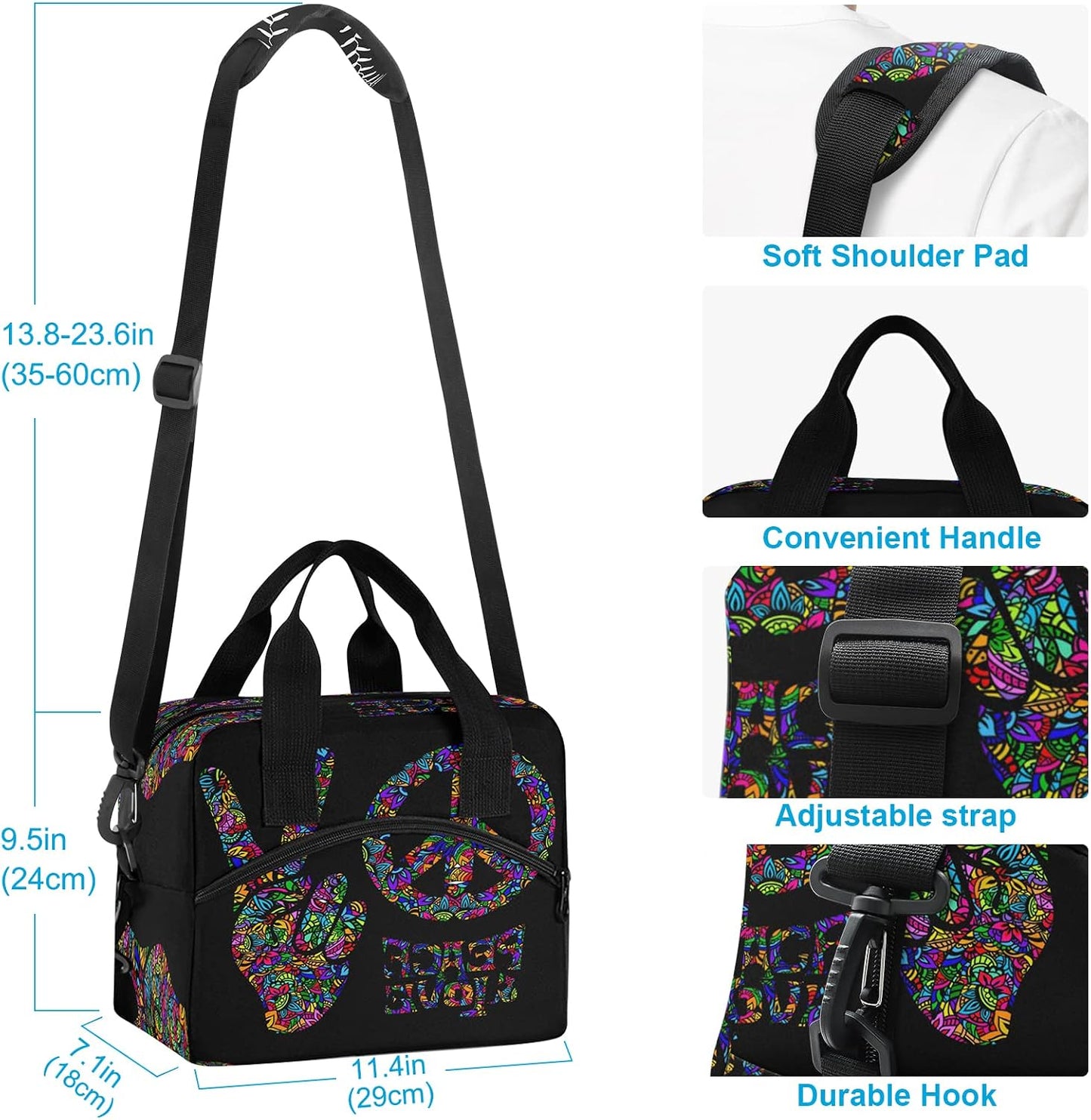 Colorful Leopard Insulated Lunch Bag Rainbow Animals Skin Print Reusable Cooler Lunch Tote Box with Shoulder Strap for Work Picnic School Beach