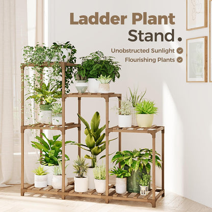 Bamworld Plant Stand Indoor Plant Shelf Outdoor Wood Plant Rack